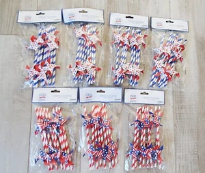 Patriotic Pinwheels Stars and Stripes Paper Straw Red White Blue Labor Day July  - Picture 1 of 4