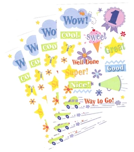 ¡4 hojas de pegatinas de recompensa! Super WOW! ¡Genial! ¡DULCE! ¡Bien hecho Way to Go! - Imagen 1 de 1