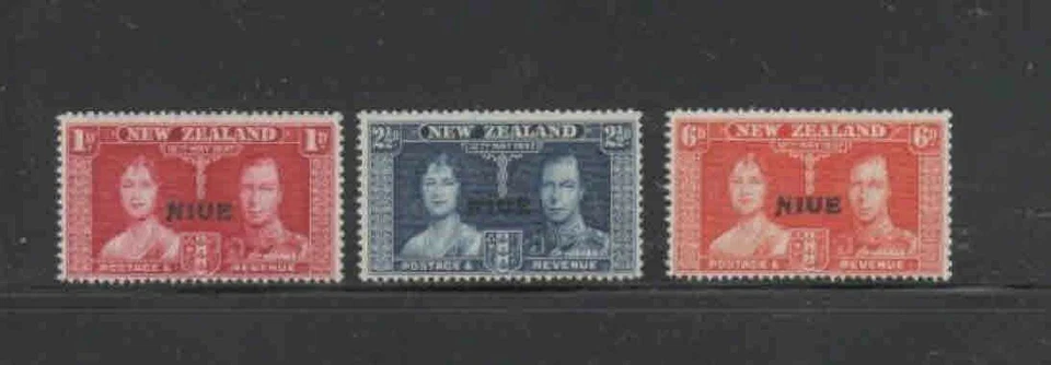NIUE #70-72 1937 年 CORONATION ISSUE 完好 VF NH O.G aa — 第 1/1 张图片