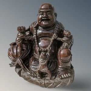 Buda grande antiguo chino de madera tallada - Imagen 1 de 13