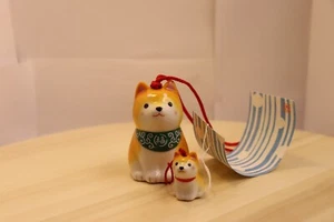 FUURIN DI SHIBAINU, cane fortunato CAMPANELLA A VENTO CON 2 cani Shiba Inu giall - Imagen 1 de 6
