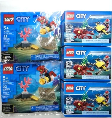 LEGO City: Lote de 5 (60090) Deep Sea Scuba Scooter x3 y (30370) Ocean Diver x2 Foto 1 de 4