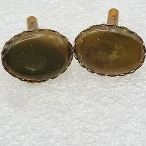 Vintage Manschettenknöpfe grün & braun Stein - Bild 1 von 5