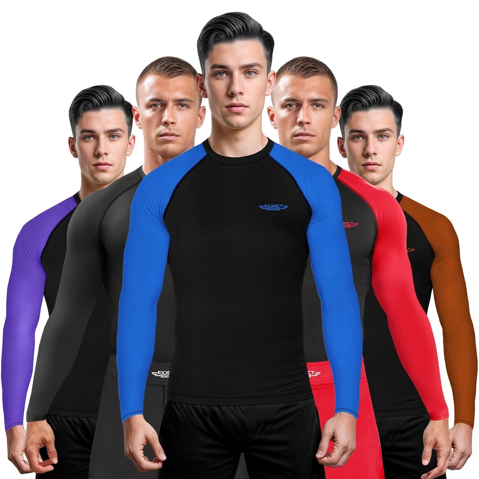 Exxact 男式运动长袖 BJ Rash Guard 无 Gi 压缩衬衫 — 第 1/4 张图片