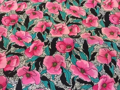 1yd. 26" cut vintage faux silk fabric poppy print summer fabric new - Image 1 of 3