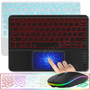 10" Backlit Touchpad Bluetooth Keyboard Mouse For IOS Android Tablet MAC Windows - Picture 1 of 45