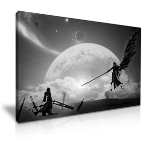 B&W Final Fantasy 7 Sephiroth VS Cloud Leinwand moderner Kunstdruck ~ 5 Größen zur Auswahl - Bild 1 von 7