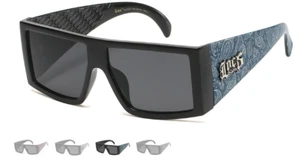 Locs Oversized Rectangular Flat Top Sunglasses with Bandanna Pattern Temple Men - Picture 1 of 18