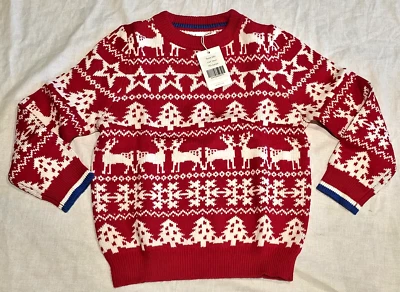 Mini Boden Christmas Sweater Jumper Fair Isle Knit Red NWT New 5-6 - Image 1 of 4