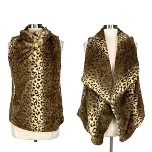 Jolt Womens Leopard Faux Fur Vest Cross Snap Collar Brown Tan size Medium - Picture 1 of 16