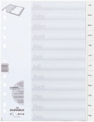 Durable Register Monatsregister Jan-Dez 12 Monate weiß 611402