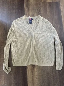 Mac & Jac cardigan sweater women's size medium tan crochet sweater - Picture 1 of 5