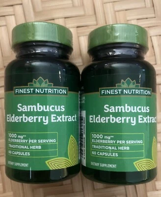 x2 Finest Nutrition Sambucus Elderberry Extract 1000 mg 60 cápsulas *Ver fotos Foto 1 de 3