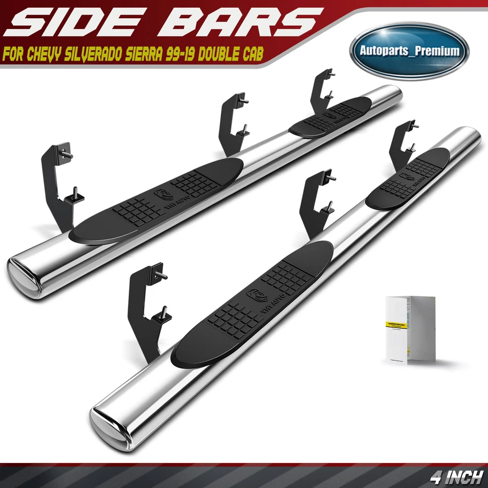 Barra de peldaño lateral ovalada 4" cromada S/S 304 para Chevy Silverado Sierra 99-19 doble cabina Foto 1 de 4