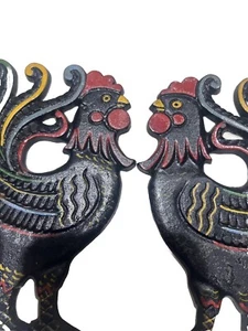 Vintage Cast Iron Metal Rooster Wall Hanging Trivet pair Country Decor  Wilton - Picture 1 of 15