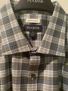 Jos A Bank Sport Shirt 2X Traditional Fit Olive Green Blue Gray Plaid New NWT - Picture 1 of 17