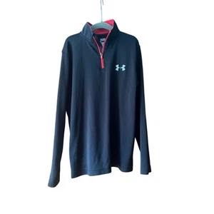 Under Armour Boy's 1/4 Zip Athletic Pullover Top Long Sleeve Black Red Size S - Picture 1 of 8