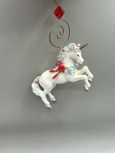 Unicorn Christmas Ornament 1991 Summit Court White With Flowers Red Bow 3" - Picture 1 of 7