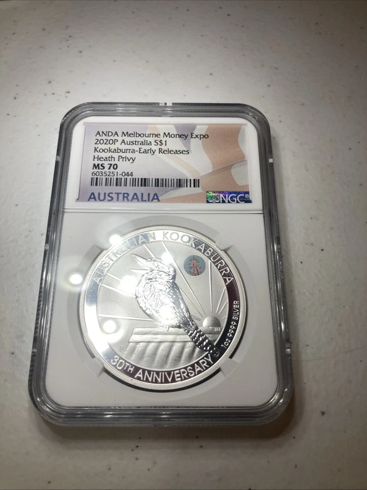 2020 1 Oz Silver Melbourne Money Expo Kookaburra - Heath Privy NGC MS 70! ER - Image 1 of 2