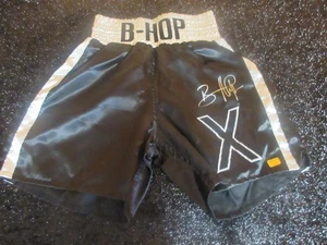 BERNARD HOPKINS HAND SIGNED AUTOGRAPHED B-HOP BOXING TRUNKS BLACK THE ALIEN COA - Picture 1 of 10