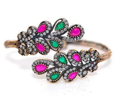 Ottoman Empire Style 6CT Treated Ruby & Topaz 925 Sterling Silver Bracelet  - Image 1 of 3