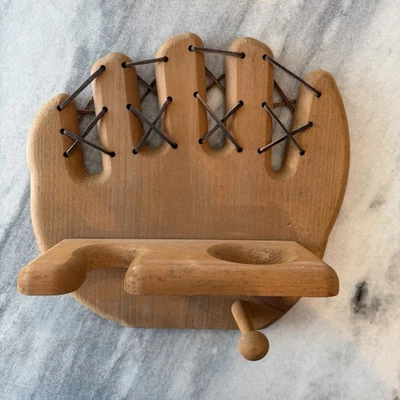 Wooden Baseball Mitt Wall Rack - Bat Ball and Glove Storage Keepsake Hanging - Image 1 of 4