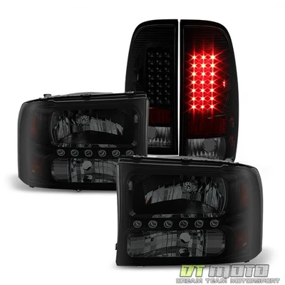 Blk Smoke Fits 1999-2004 F250/F350/F450/F550 Superduty Headlights+LED taillamps - Изображение 1 из 4