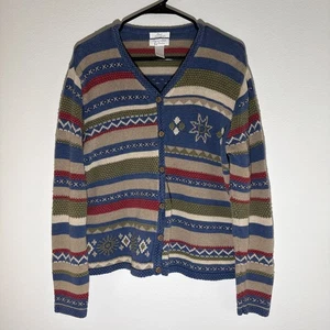 Christopher & Banks Hand Embroidered Women L Blue Cardigan Knit Sweater Vintage - Picture 1 of 3
