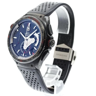 Correa de goma TAG HEUER GRAND CARRERA CALIBRE 36 43 mm esfera negra titanio #C099 Foto 1 de 4