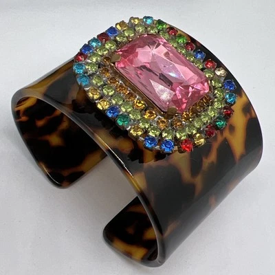 Многоцветный со стразами кристалл черепаха смолы открытый манжеты браслет - Изображение 1 из 4