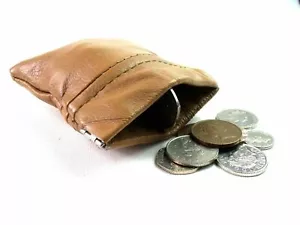 Unisex Klein Hellbraun Echtleder Münzbeutel Geldbörse Wechsel Etui Snap Top Etui - Bild 1 von 12