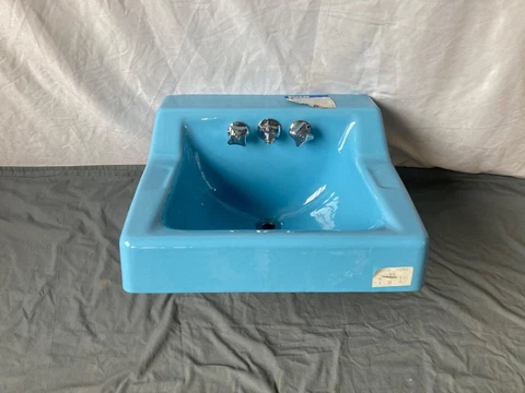 Vtg NOS Cast Iron New Orleans Blue Porcelain Kohler Bath Wall Sink Old 124-23E Cover
