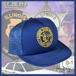 Vintage ILLINOIS STATE POLICE Hat ~ Mesh Snap Back ~ Blue Ball Cap w/ ISP Seal - Picture 1 of 11
