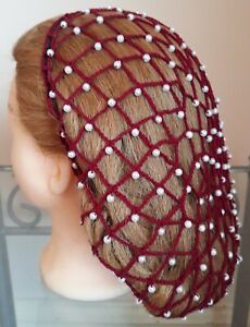 Net Style Hand Crocheted Beaded Hair Snood- Priced according to Length