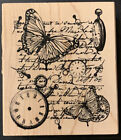 Inkadinkado Time Flies Collage Butterfly Script Rubber Stamp