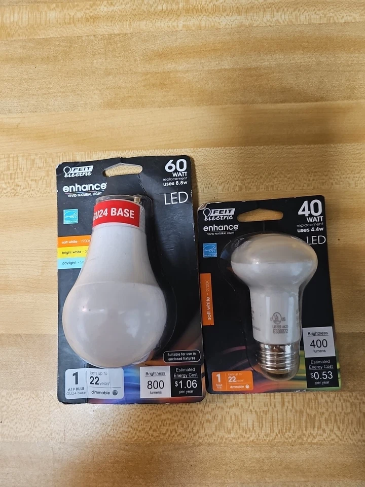 Feit 60-Watt Dimmable GU24 Color Changing LED Light Bulb And 40 Watt LED 2700k - Image 1 of 2