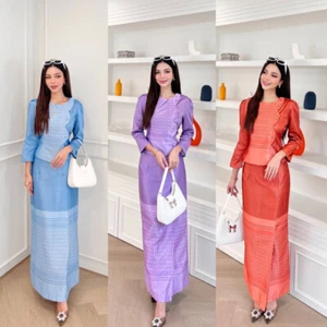 Dress Thai Traditional Skirt Women Laos Long Wedding Blouse Cotton Lady Asia Set - Picture 1 of 11