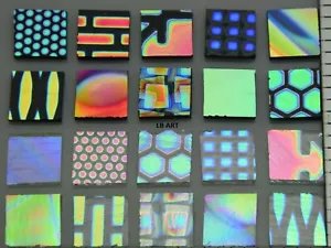 20 STCK. BLK & CLR BESCHICHTEN VON SANDBERG DICHROITISCHES MUSTER GLAS 1/2"" x 1/2"" 90 COE - Bild 1 von 6