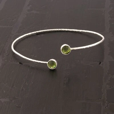 Popular Peridot Quartz Double Stone Silver Plated Adjustable Bangle Bracelet   - Image 1 of 3