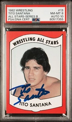 TITO SANTANA 1982 WRESTLING ALL STARS SIGNED ROOKIE - PSA 8 / 10 AUTO TOP POP! - Image 1 of 2