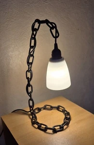 Bed Side Lamp Desk Quirky Industrial Chain Black Light Hand Made Rustic Led - Picture 1 of 7