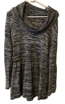 Heather B Size XL Black Gray Heathered Cowl Neck Long Tunic Pullover Sweater - Image 1 of 4