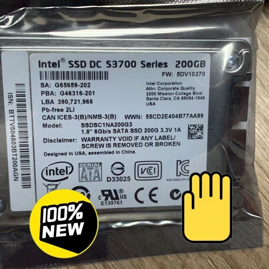 Intel 200GB  SSD 1.8" S3700 Solid State Drive SSDSC1NA 200G3 USATA 5DV10270 - Image 1 of 2