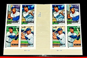 {USA-Baseball Sluggers/Scott #4080-83/Bottom Gutter Block of 8/ 2 Plate#/MNH-XF} - Picture 1 of 2