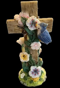 Blue jay on cross figurine resin ~ See Photos And Read Description - Picture 1 of 11
