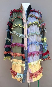 Vintage 80er Paula süße Musselin Nerz Fransen Hemd Jacke Medium Knopfleiste lang - Bild 1 von 13