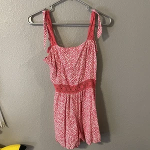 Cute Hollister Red White Stars Strap Spring Summer Romper Shorts Women's Medium - Picture 1 of 11