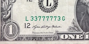 2021  $ 1 Dollar Bill 💸 #33777773 Binary (5 of a Kind and A Triple)Lucky 7’s - Picture 1 of 4