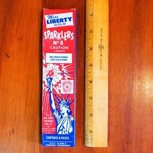 De Colección Leader Sparklers Miss Liberty Nuevo de Lote Antiguo No. 8 New Jersey Fireworks Co. Paquete Caja - Imagen 1 de 3