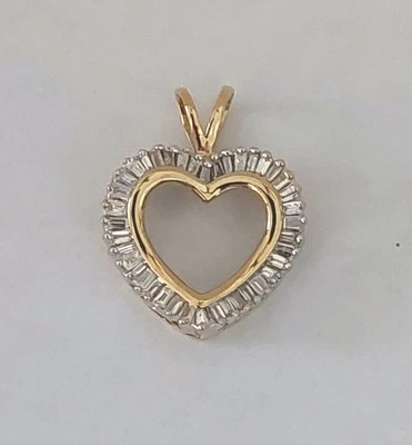 1/2 carat Natural Baguette Diamond Heart Pendant made in 14 Karat Yellow Gold - Image 1 of 4